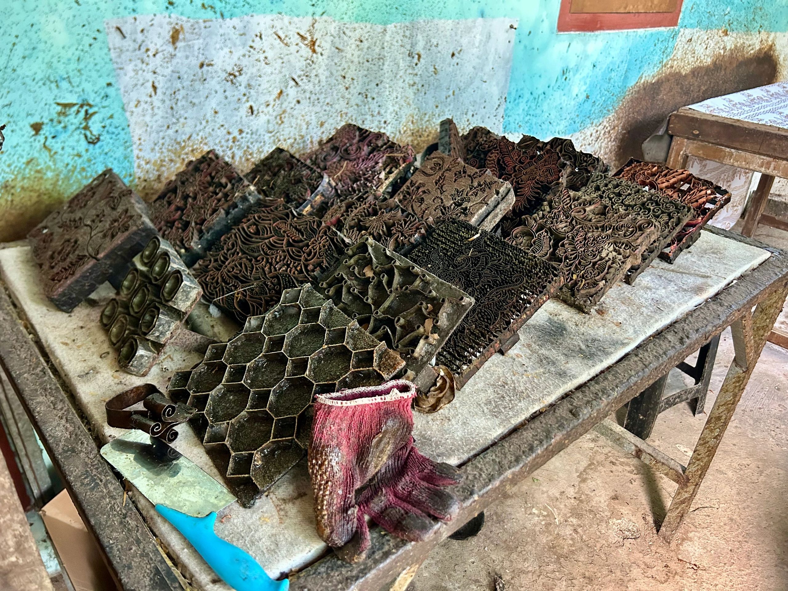 Close view of handmade tools for creative projects